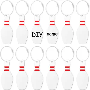 12 Pcs Bowling Luggage Tags for Suitcases Bowling Travel Suitcase Labels with Metal Ring 2.75in Bowling Keychain PVC Name Id Card and DIY Pocket Hug Card for Men Women Travel Bag Suitcase