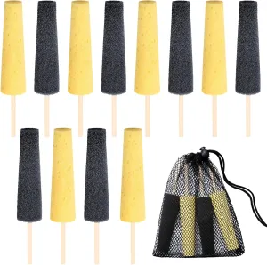 12 Pcs Pottery Sponges, 2-Density Sponge Sticks with Mesh Bag, Clay Sponges for Craft Details, Sturdy Wooden Handles, Ideal for Sculpting and Molding