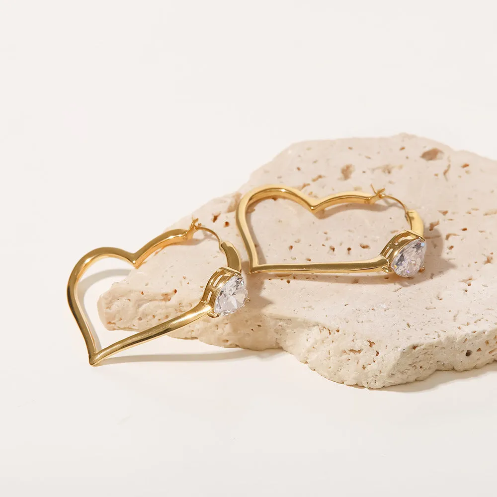 18K Gold Plated Inlaid Heart Zirconia Heart Earrings