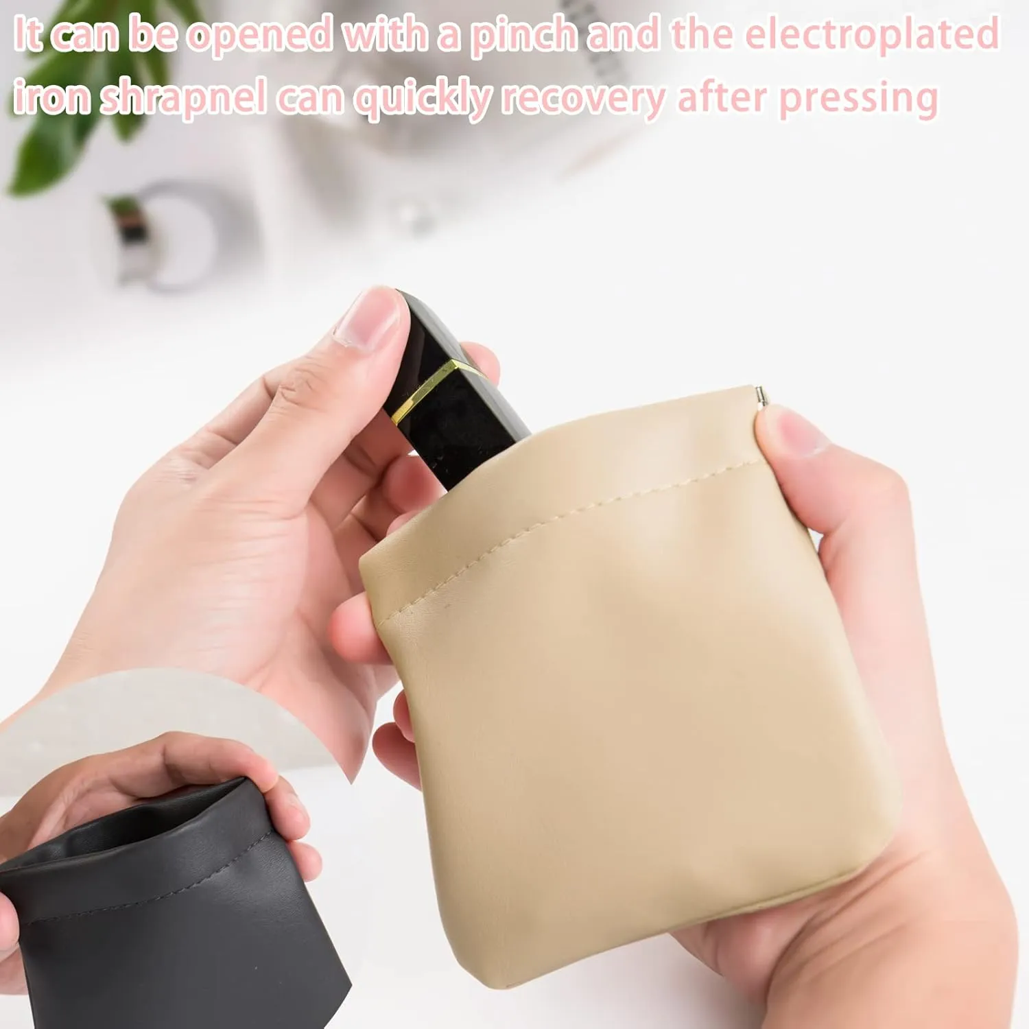 4Pcs Lambskin Pocket Cosmetic Bag, Portable Waterproof Small Makeup Bag No Zipper Self-Closing Small Makeup Pouch for Women Mini Makeup Bag Travel Storage for Cosmetics Headphones Jewelry(B-Style)