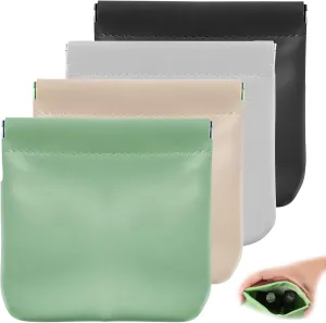 4Pcs Lambskin Pocket Cosmetic Bag, Portable Waterproof Small Makeup Bag No Zipper Self-Closing Small Makeup Pouch for Women Mini Makeup Bag Travel Storage for Cosmetics Headphones Jewelry(B-Style)