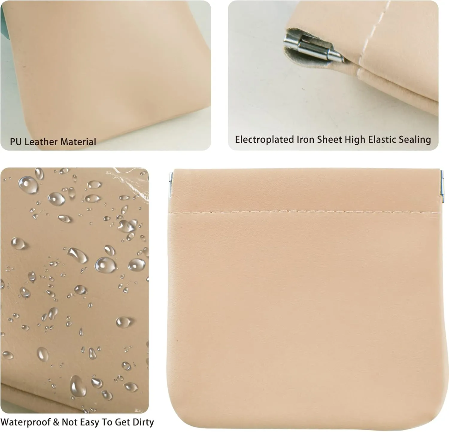 4Pcs Lambskin Pocket Cosmetic Bag, Portable Waterproof Small Makeup Bag No Zipper Self-Closing Small Makeup Pouch for Women Mini Makeup Bag Travel Storage for Cosmetics Headphones Jewelry(B-Style)
