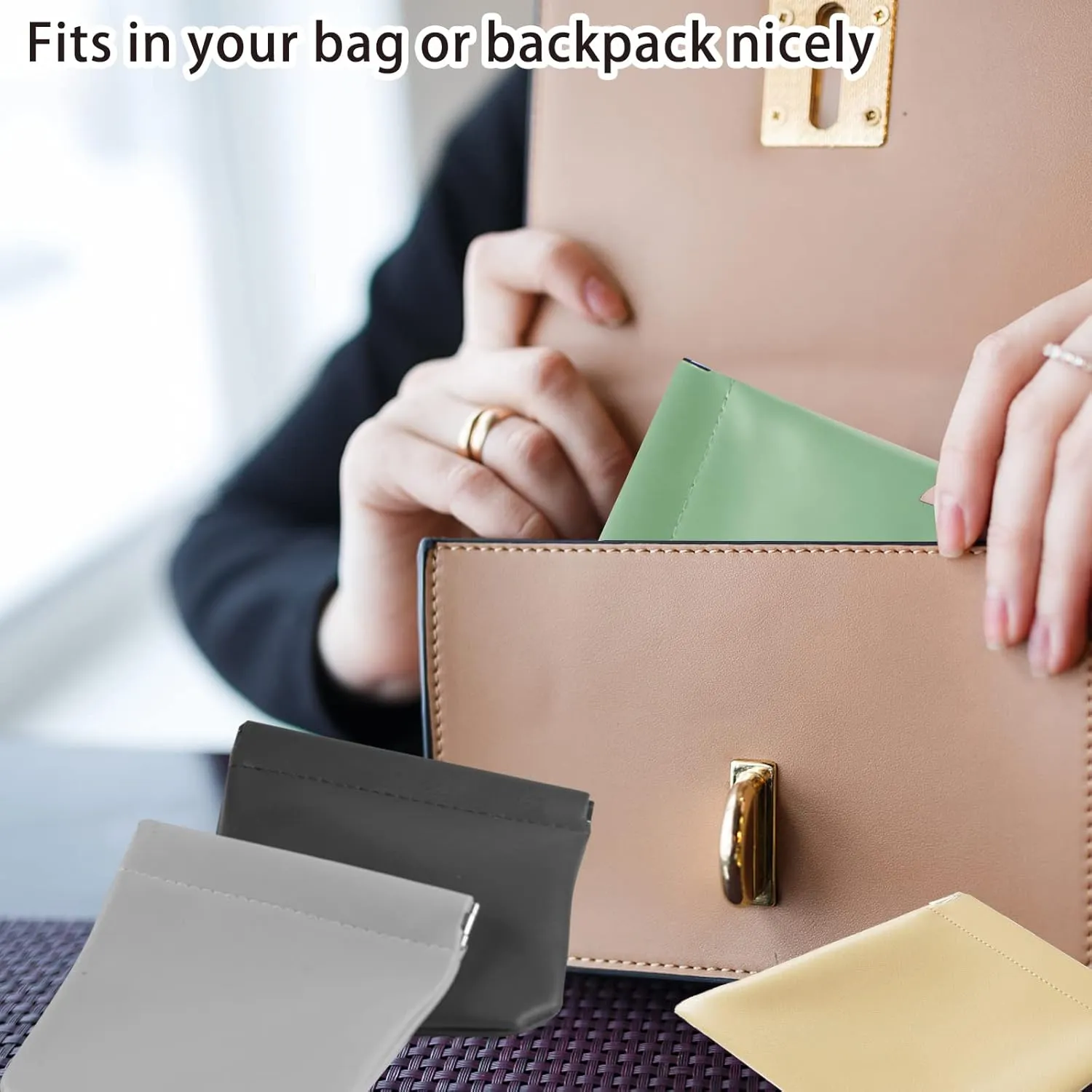 4Pcs Lambskin Pocket Cosmetic Bag, Portable Waterproof Small Makeup Bag No Zipper Self-Closing Small Makeup Pouch for Women Mini Makeup Bag Travel Storage for Cosmetics Headphones Jewelry(B-Style)