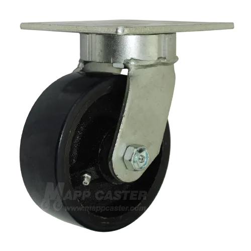 5" x 2" Polyurethane on Iron Wheel Swivel Caster with 5" x 5-1/2" Top Plate - 1,300 Lbs Capacity