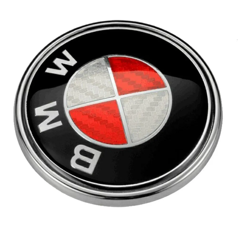 7 Sets Of Bmw Carbon Fiber Red And White Logo Emblem, Wheel Center, Hood And Trunk Logo