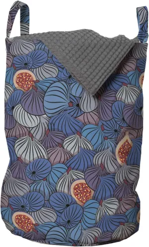 Ambesonne Fruit Laundry Bag, Half Whole Fig Fruits Ripe Gourmet Vivid Mediterranean Region Artwork, Hamper Basket with Handles Drawstring Closure for Laundromats, 13" x 19", Blue Purple Grey