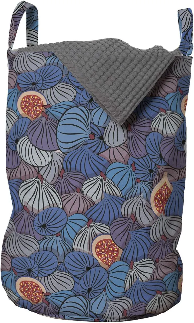 Ambesonne Fruit Laundry Bag, Half Whole Fig Fruits Ripe Gourmet Vivid Mediterranean Region Artwork, Hamper Basket with Handles Drawstring Closure for Laundromats, 13" x 19", Blue Purple Grey