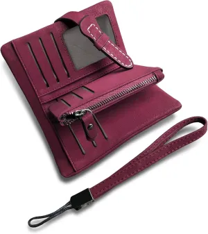AOXONEL Women's Small Bifold Leather wallet Rfid blocking Ladies Wristlet with Card holder id window Coin Purse