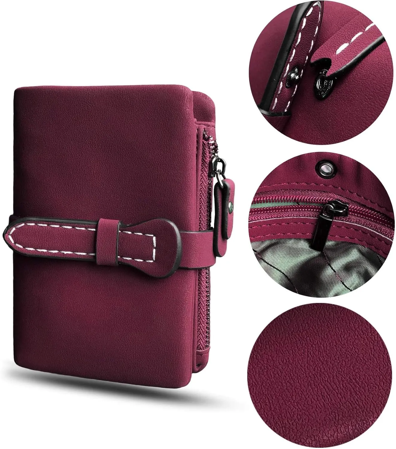 AOXONEL Women's Small Bifold Leather wallet Rfid blocking Ladies Wristlet with Card holder id window Coin Purse