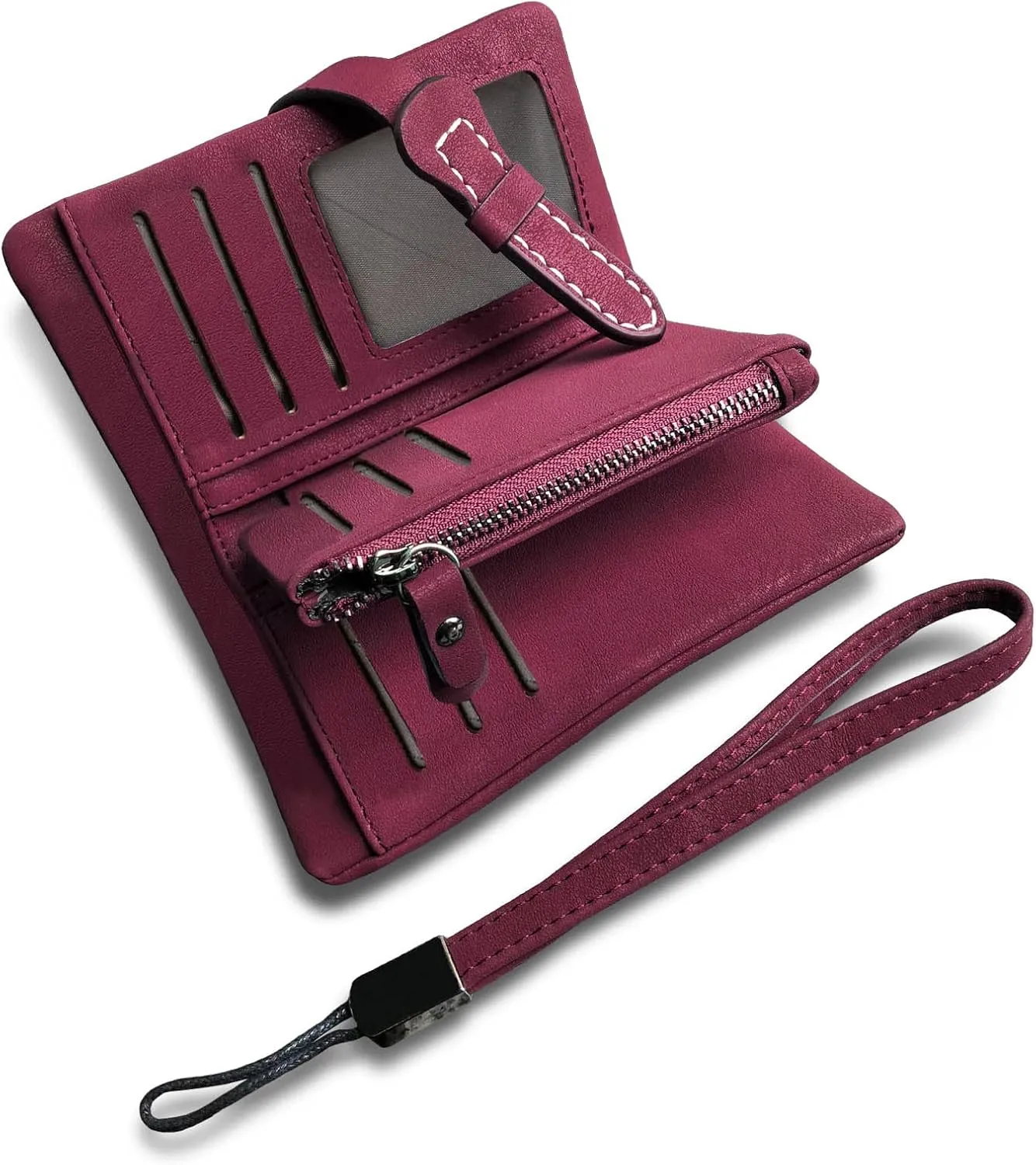 AOXONEL Women's Small Bifold Leather wallet Rfid blocking Ladies Wristlet with Card holder id window Coin Purse