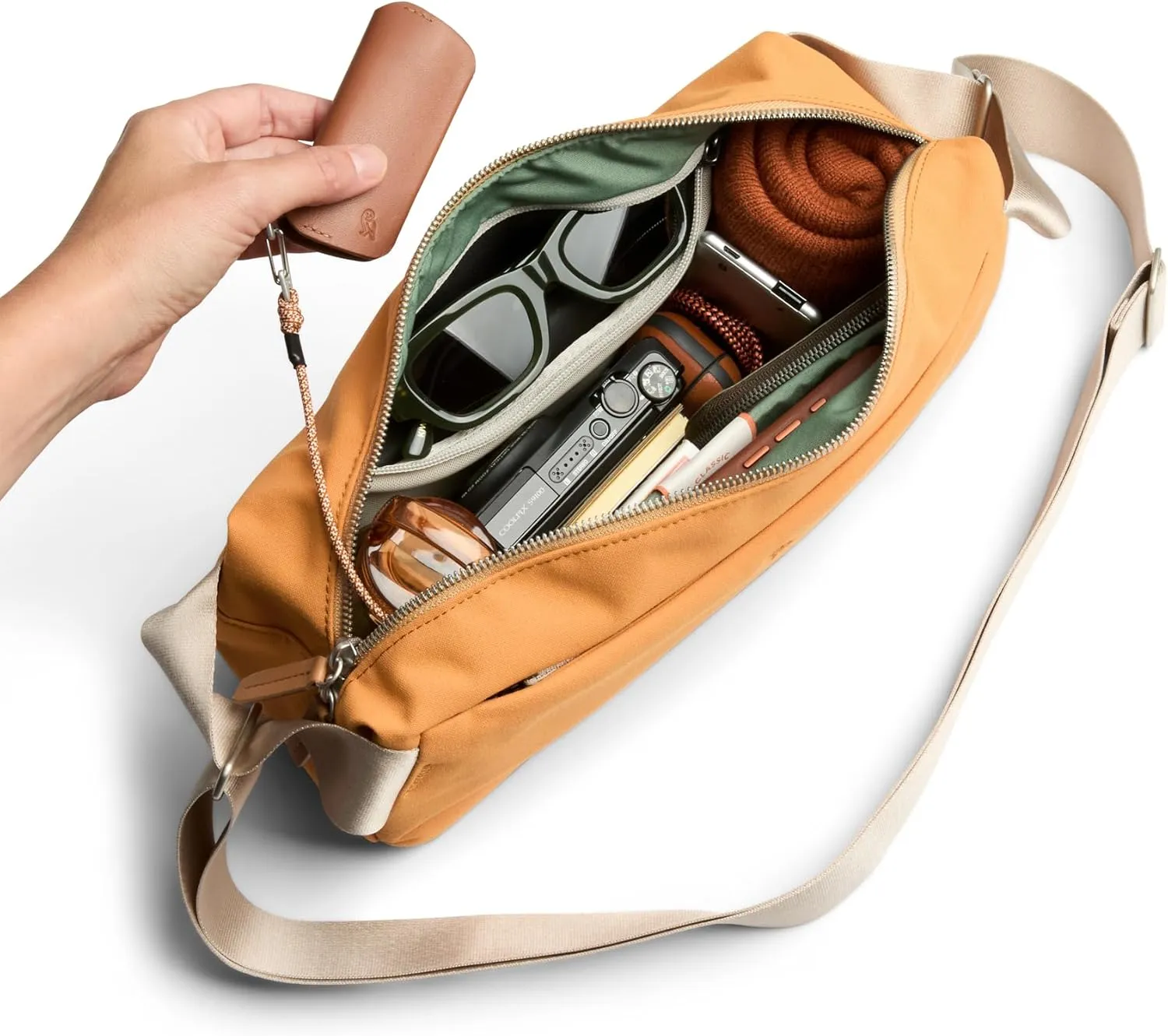 Bellroy Classic Sling (everyday 7 liter minimalist crossbody bag with internal organization, adjustable crossbody strap, and auto-compression system) - Butterscotch