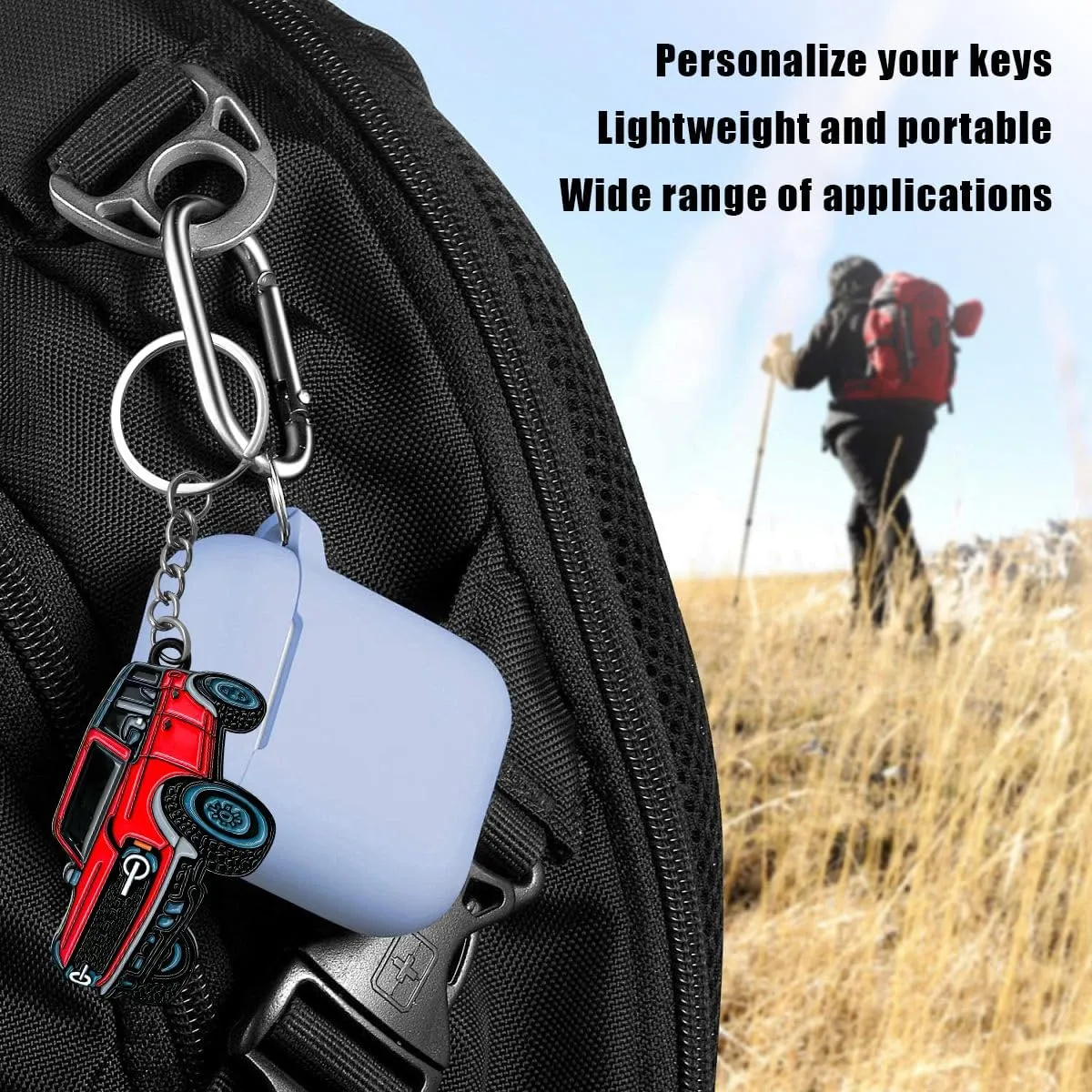 Car Keychain, Cute Car Model Key Chain for Rubicon X Rubicon 392, Wrangler Keychain with Metal Ring for Friends (Red)
