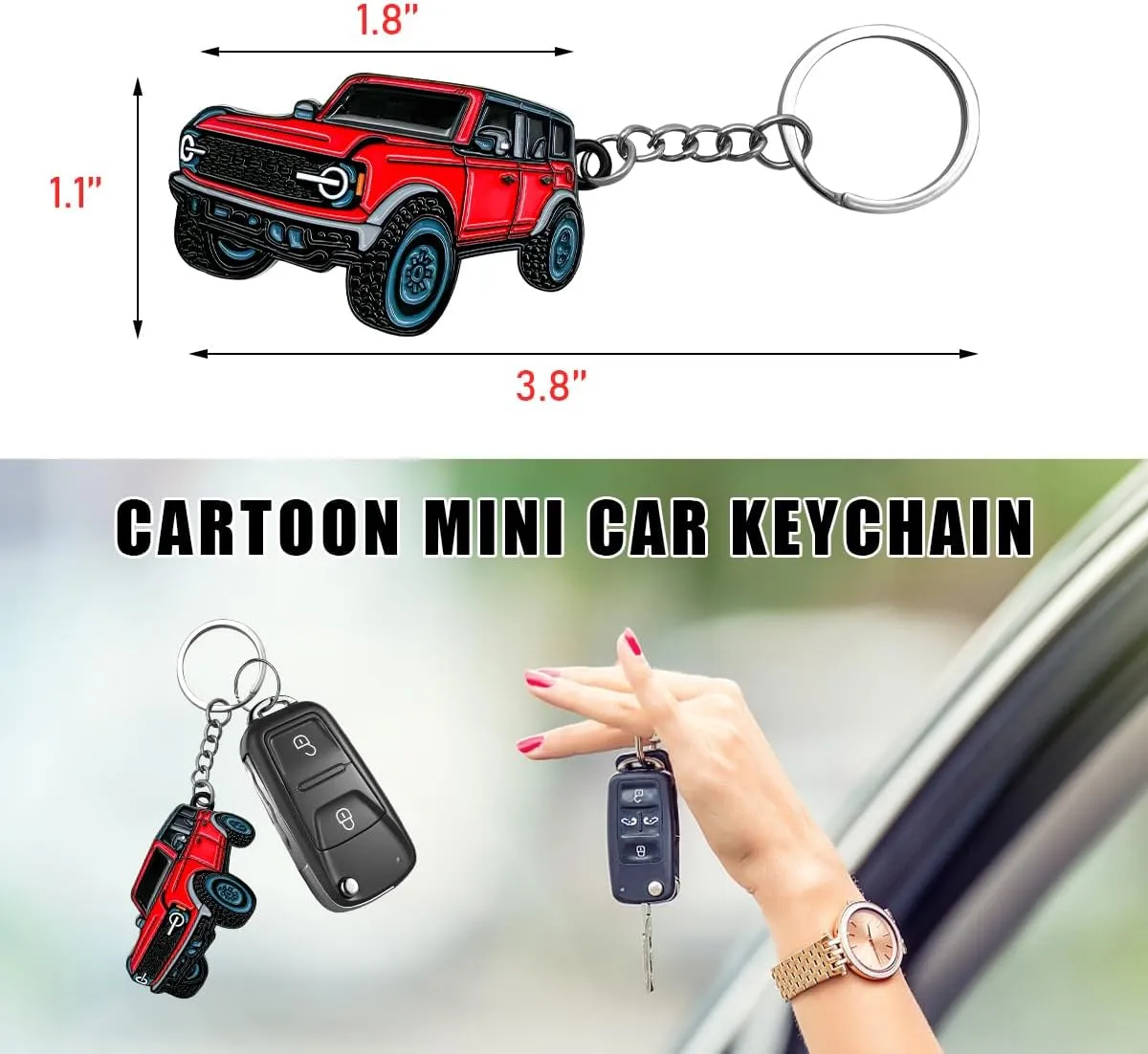 Car Keychain, Cute Car Model Key Chain for Rubicon X Rubicon 392, Wrangler Keychain with Metal Ring for Friends (Red)