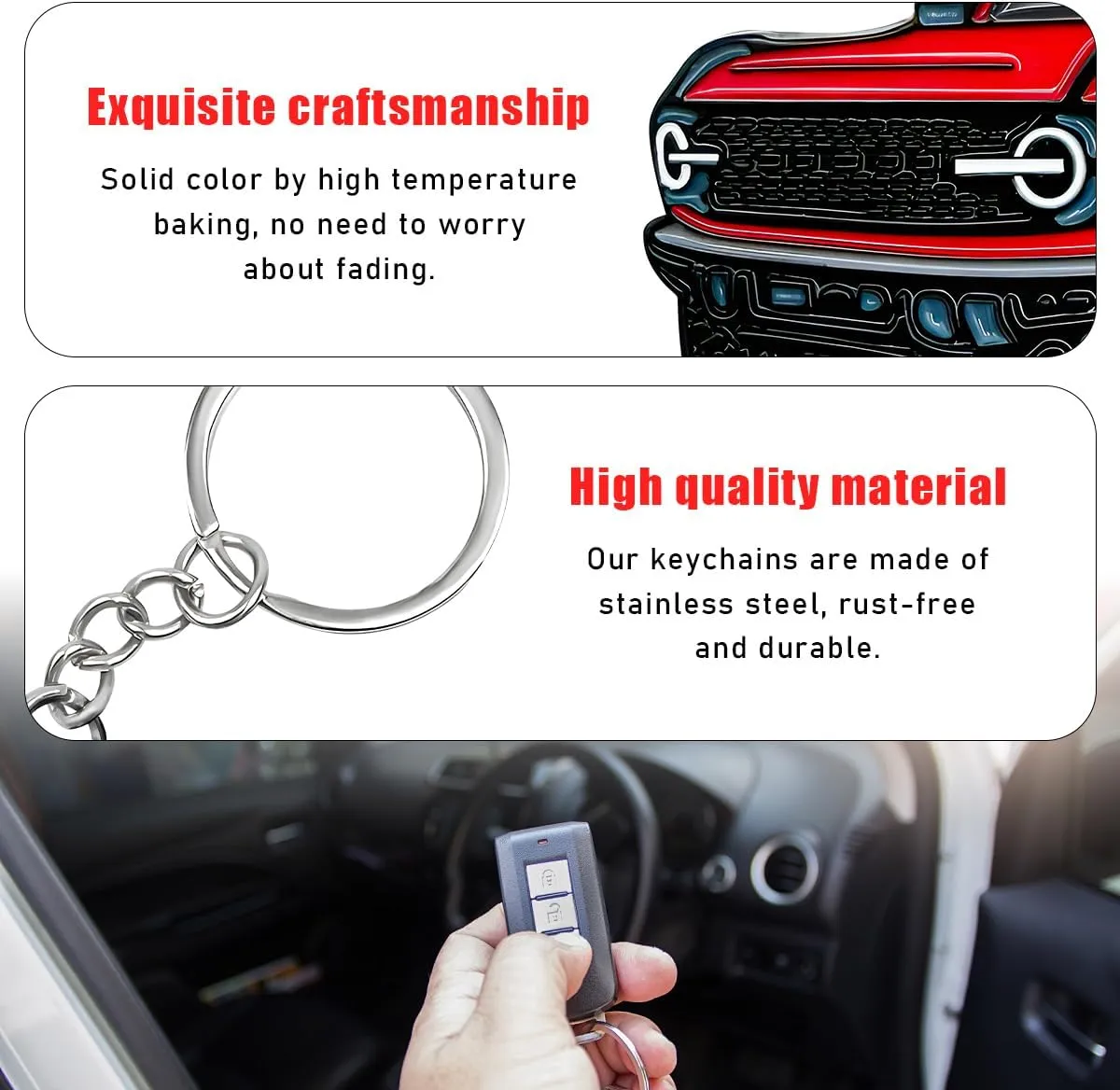 Car Keychain, Cute Car Model Key Chain for Rubicon X Rubicon 392, Wrangler Keychain with Metal Ring for Friends (Red)