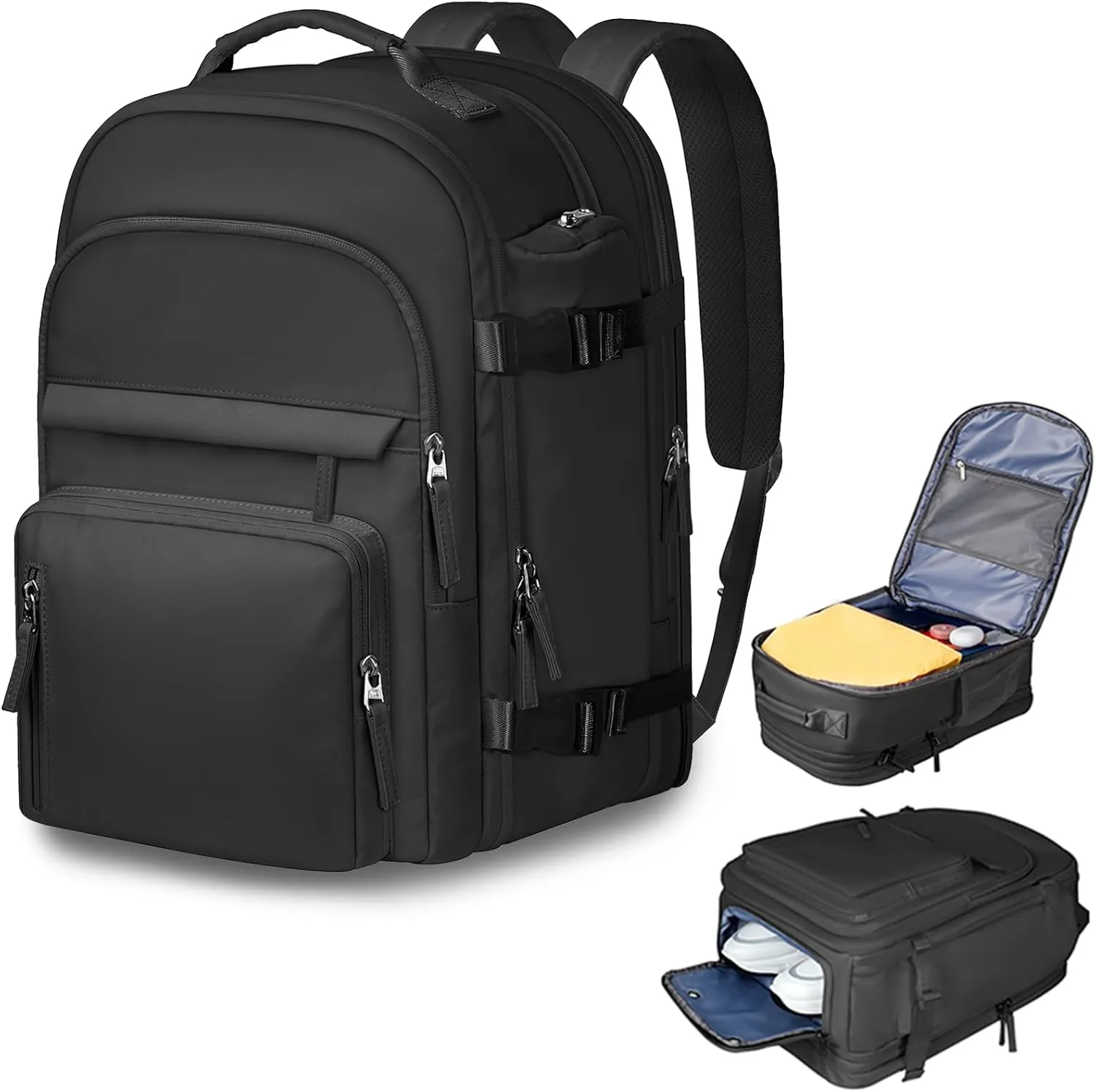 Carry on Backpack, Extra Large 40L Travel Backpack Flight Approved for Men Women, Expandable Weekender Bag Fits 17 Inch Notebook, College Business Casual Daypack with Shoe Bag, Black