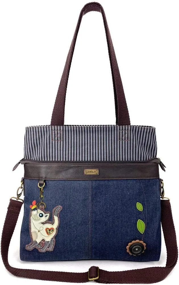 CHALA Canvas Convertible Denim Blue Stripe Work Tote