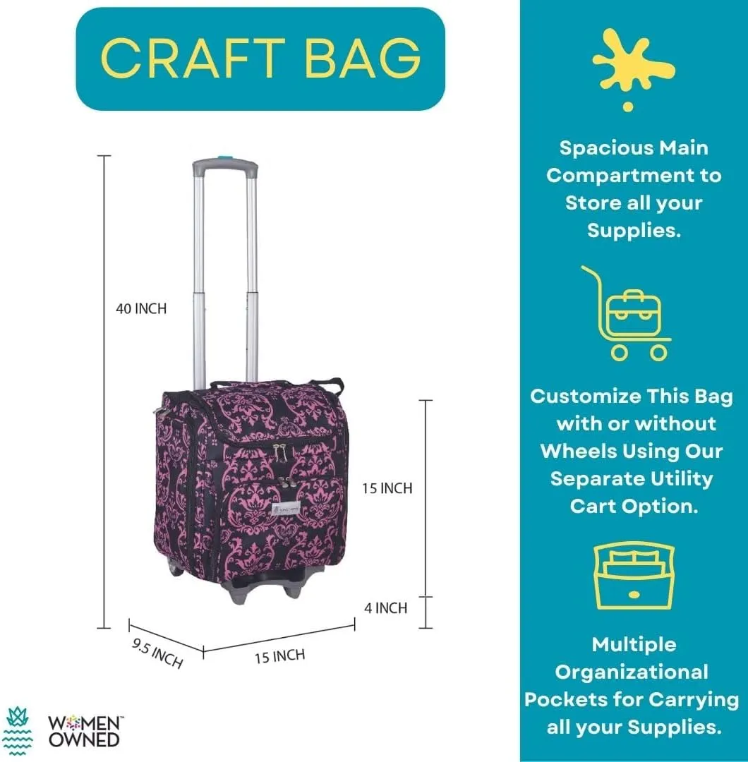 Crafters Tote Bag Organizer, Storage Bag for Craft Supply, and Scrapbooking Carrier w/Handle and Wheels