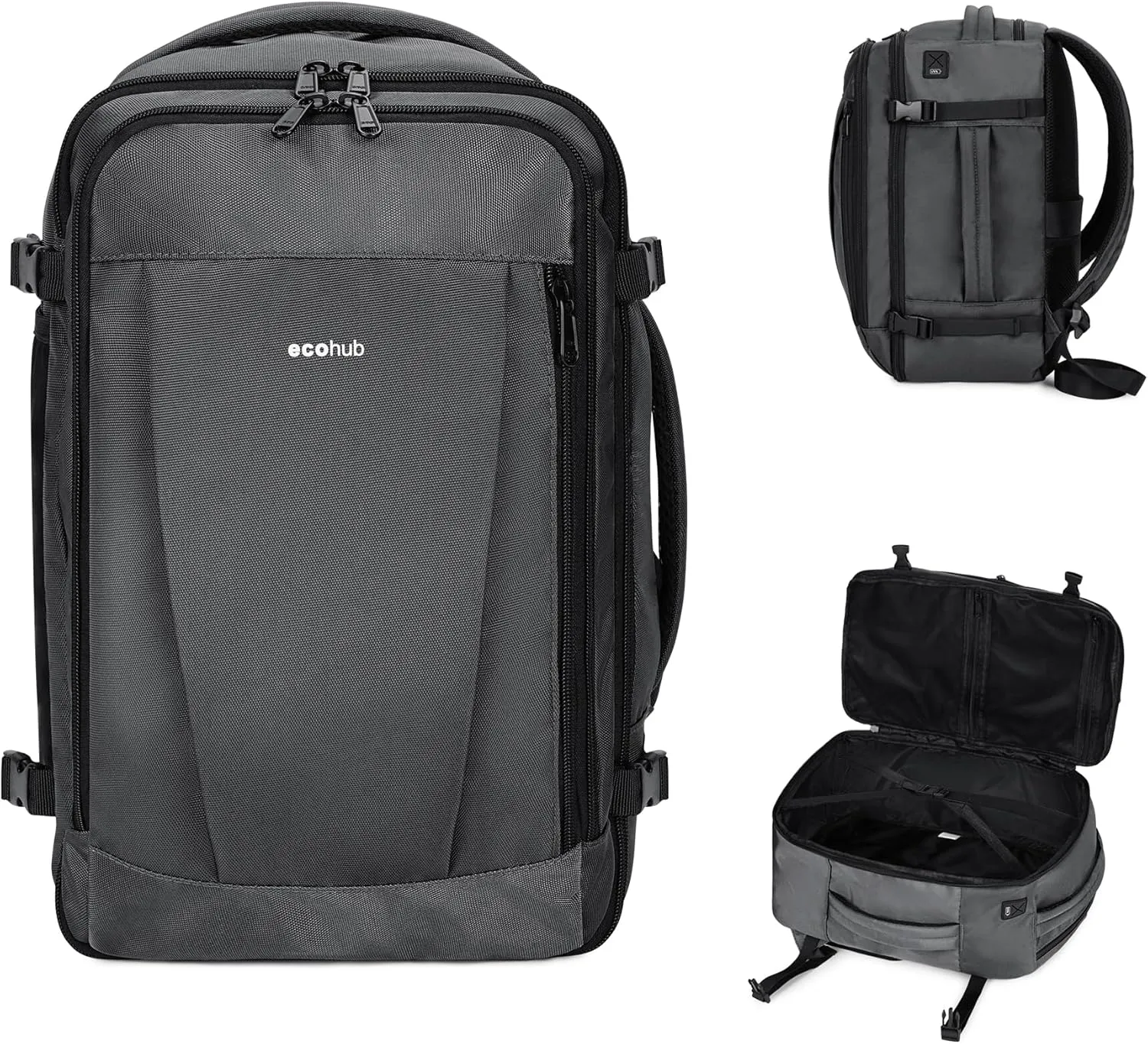 ECOHUB Travel Backpack 18x14x8 Spirit Airlines Personal Item Bag Carry On Backpack 13 Pockets Large Work Casual Daypack for men Airline Approved Waterproof Gym Backpack with Charging Port, Light Grey