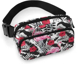 Fanny Pack for Women Men Pink Flamingo Bird Belt Bag Red Hibiscus Flowers Retro Vintage Waist Pack Bum Bag for Running Cycling Hiking Travel Workout with Adjustable Strap