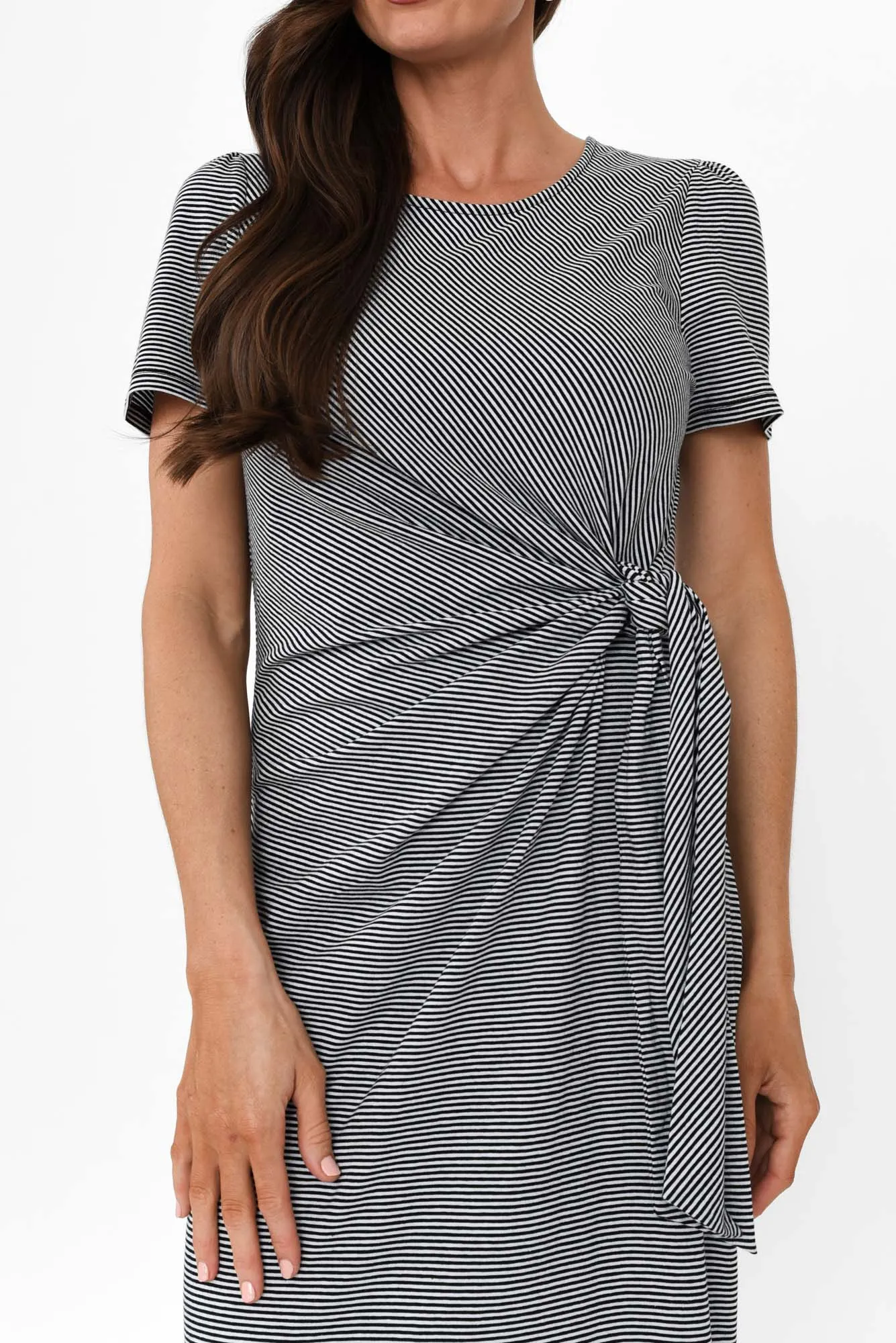 Kitt Black Stripe Cotton Stretch Tie Dress