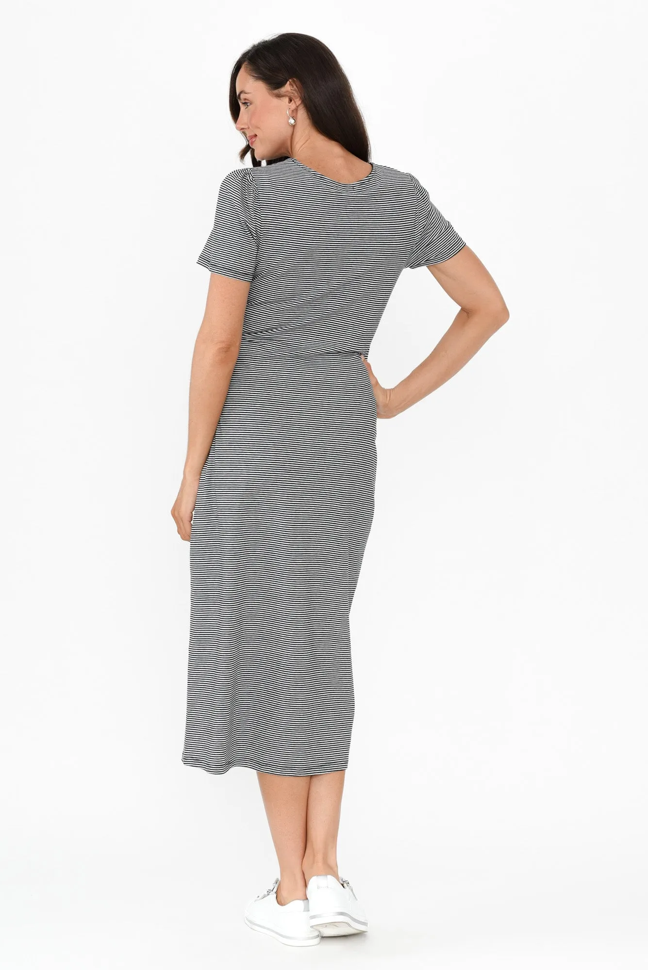 Kitt Black Stripe Cotton Stretch Tie Dress