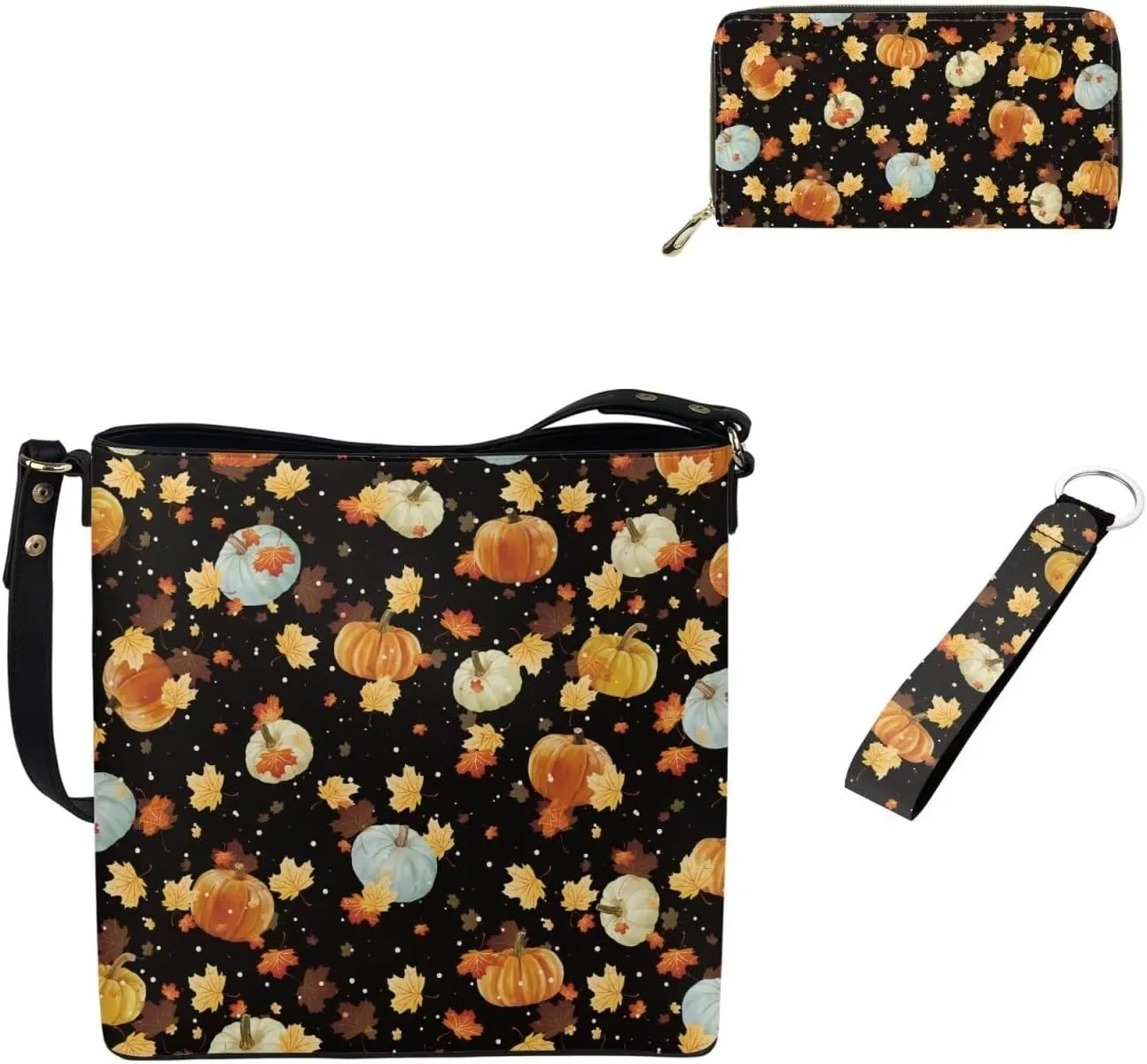 Leather Bucket Bags for Women Messenger Bag Matching Wallet and Keychain Accsessory 3 Pcs
