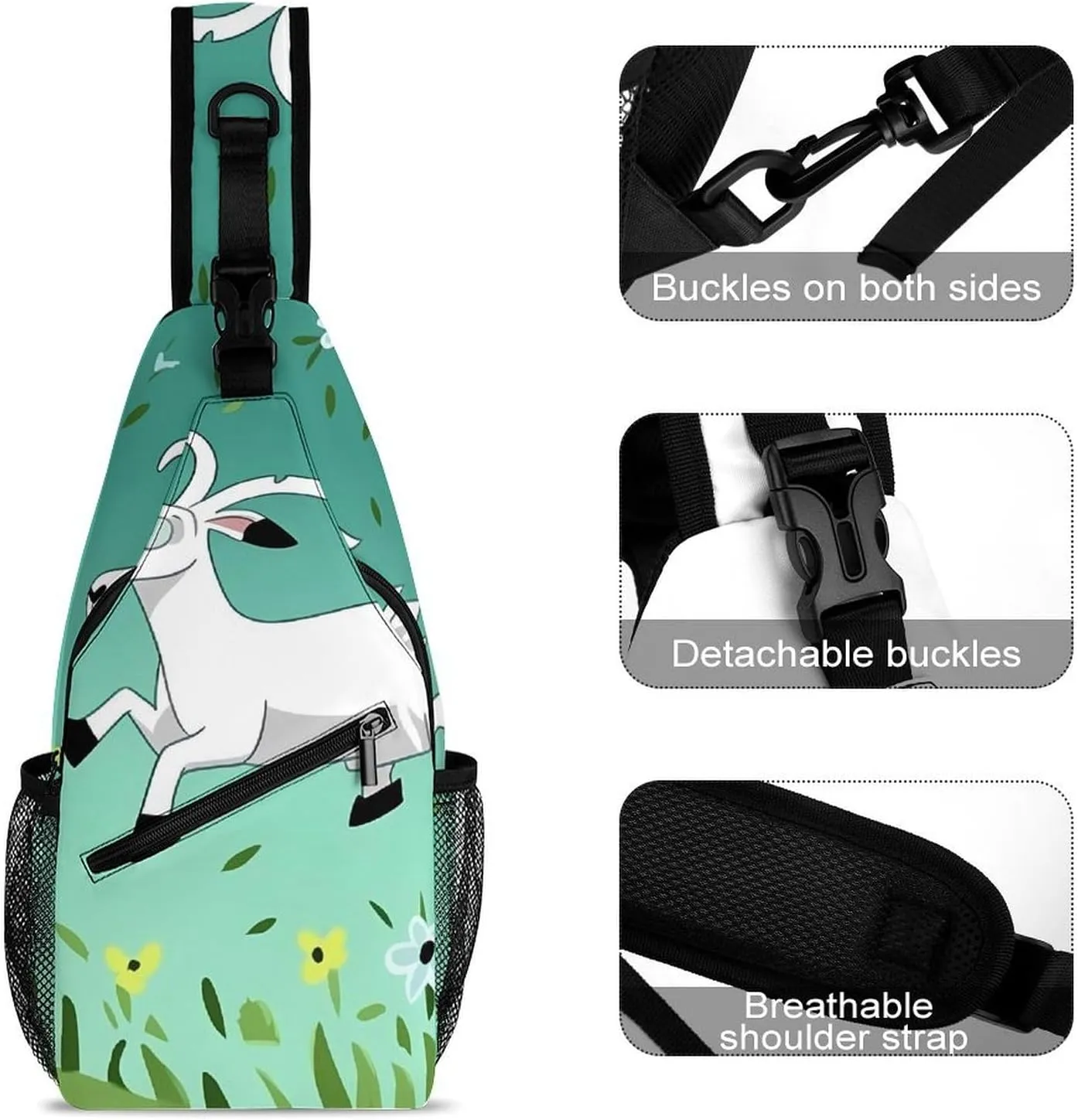 Lightweight Chest Bag Crossbody Bag Goat Frolic Sling Backpack for Women Men Sports Travel
