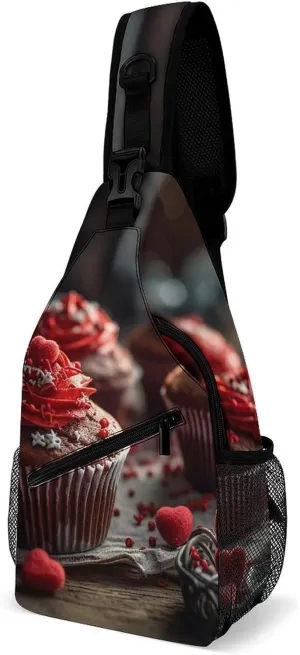 Lightweight Chest Bag Crossbody Bag Red Cupcakes Sling Backpack for Women Men Sports Travel