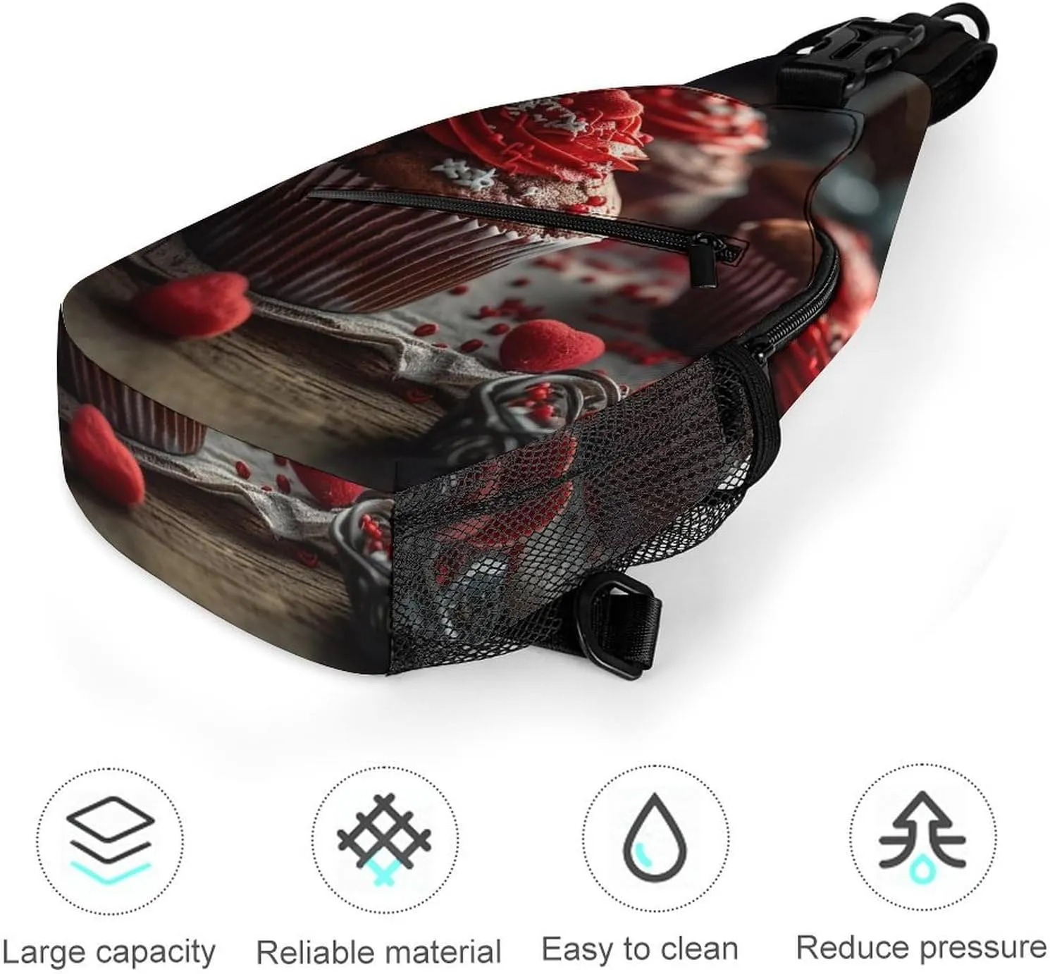 Lightweight Chest Bag Crossbody Bag Red Cupcakes Sling Backpack for Women Men Sports Travel