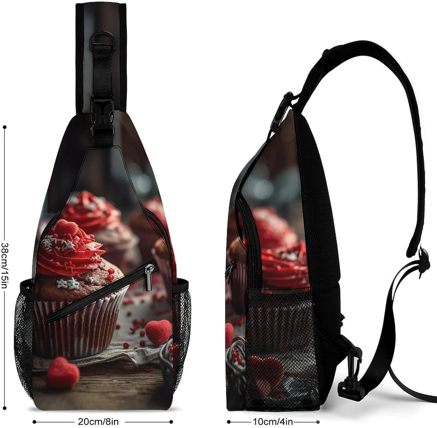Lightweight Chest Bag Crossbody Bag Red Cupcakes Sling Backpack for Women Men Sports Travel