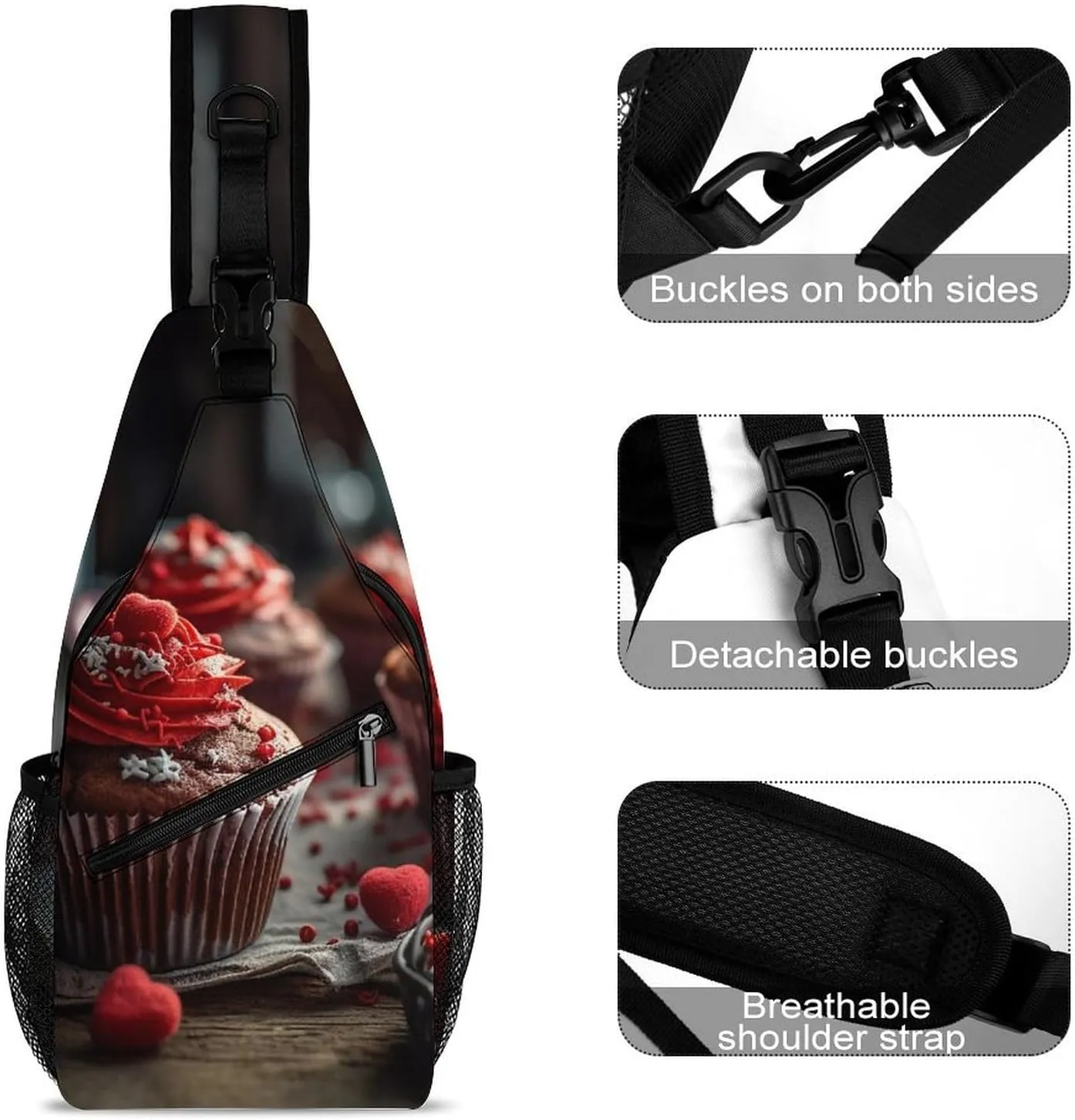 Lightweight Chest Bag Crossbody Bag Red Cupcakes Sling Backpack for Women Men Sports Travel
