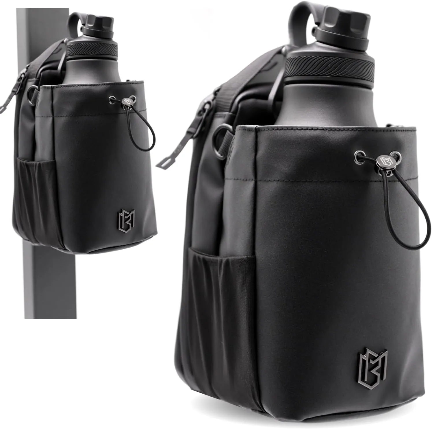 Magnetic Gym Bag for Men and Women  Sling Bottle Bag with Magnetic Attachment | Water Bottle Holder, Gym Pouch, Crossbody Bag for Sports & Travel, (Black - 64oz)