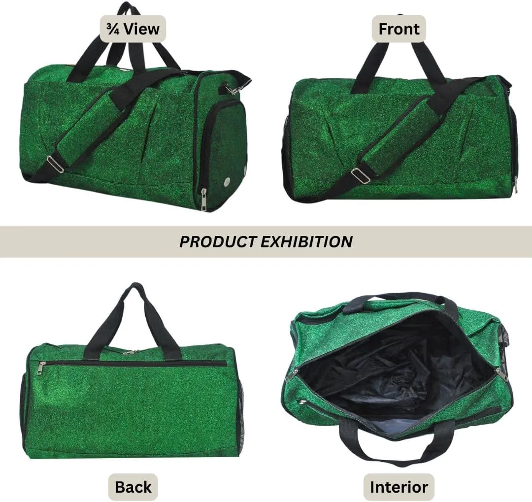 NGIL Glitter Cheer Gym Duffel Bag with Shoe Compartment, Small Travel Tote, and Overnight Carry-On for Women (Glitter-Green)