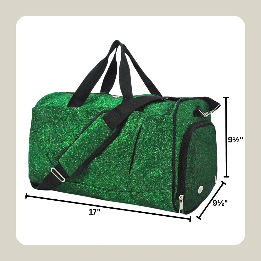NGIL Glitter Cheer Gym Duffel Bag with Shoe Compartment, Small Travel Tote, and Overnight Carry-On for Women (Glitter-Green)