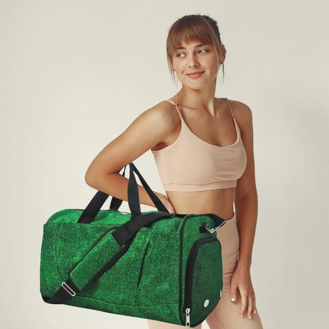 NGIL Glitter Cheer Gym Duffel Bag with Shoe Compartment, Small Travel Tote, and Overnight Carry-On for Women (Glitter-Green)