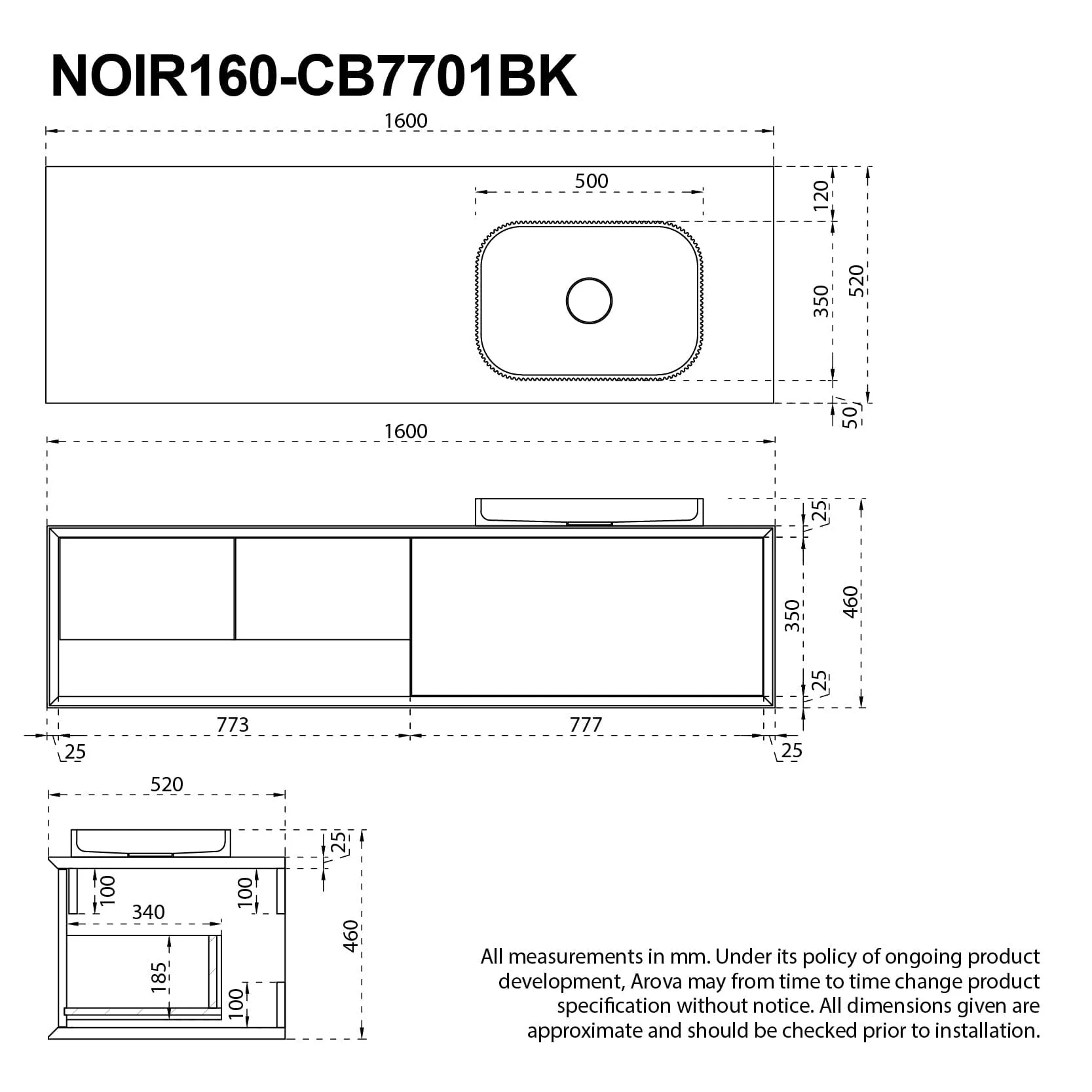 Noir 1600mm Carbon Fibre Wall Hung Bathroom Vanity Unit with Basin Ex-display