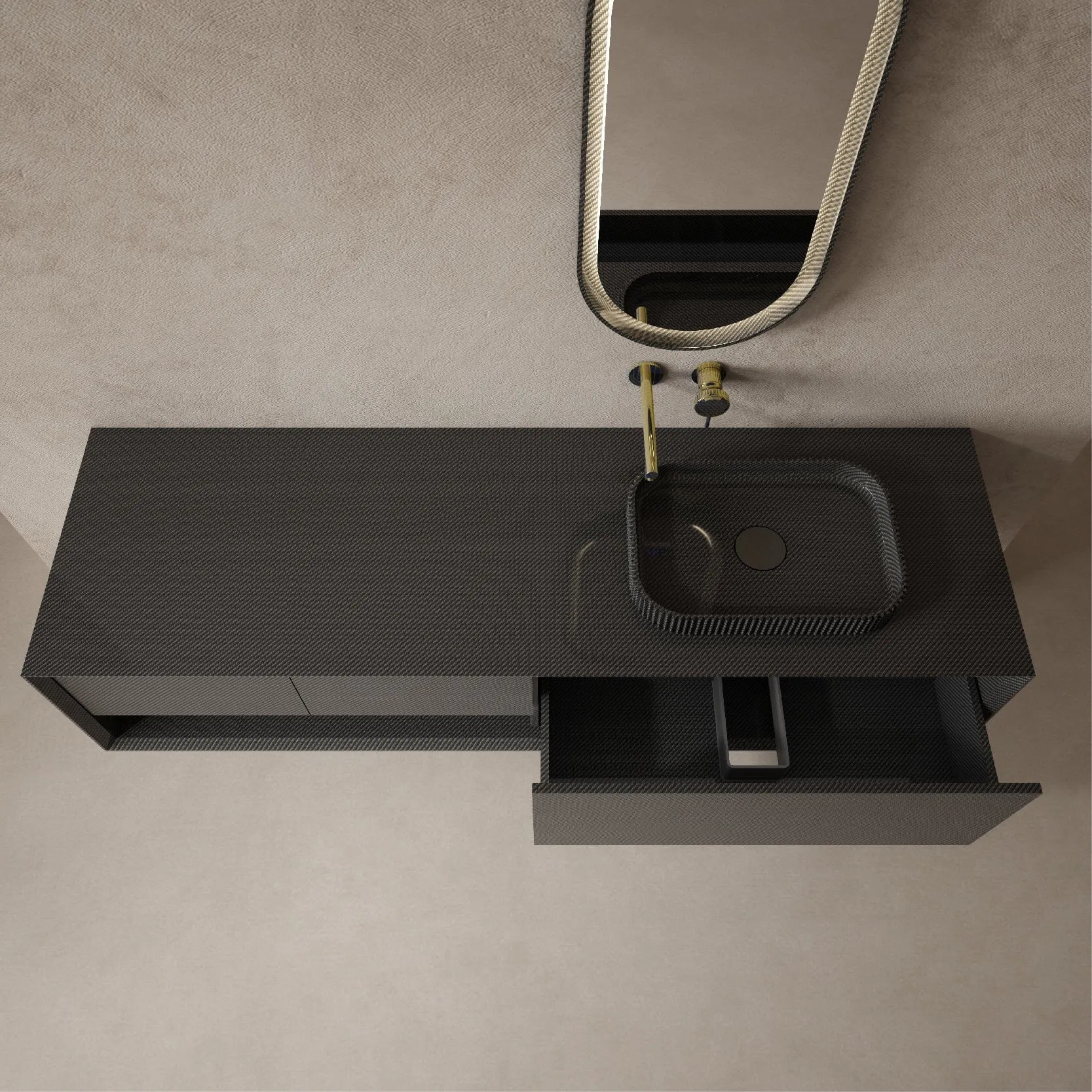 Noir 1600mm Carbon Fibre Wall Hung Bathroom Vanity Unit with Basin Ex-display