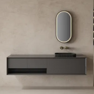 Noir 1600mm Carbon Fibre Wall Hung Bathroom Vanity Unit with Basin Ex-display