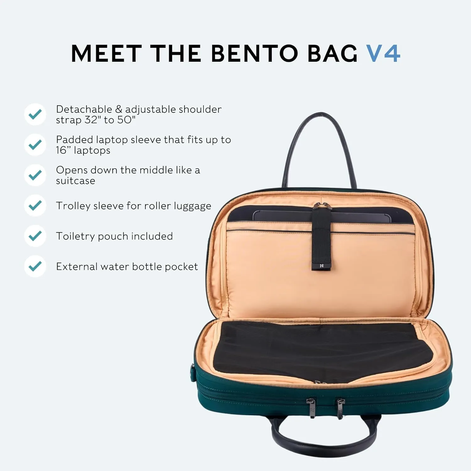 Nomad Lane The Bento Bag Carry-On Luggage Duffel Bag, Durable & Lightweight Suitcase. Personal Item Weekender Overnight Travel Bag for Men & Women, Pine Green