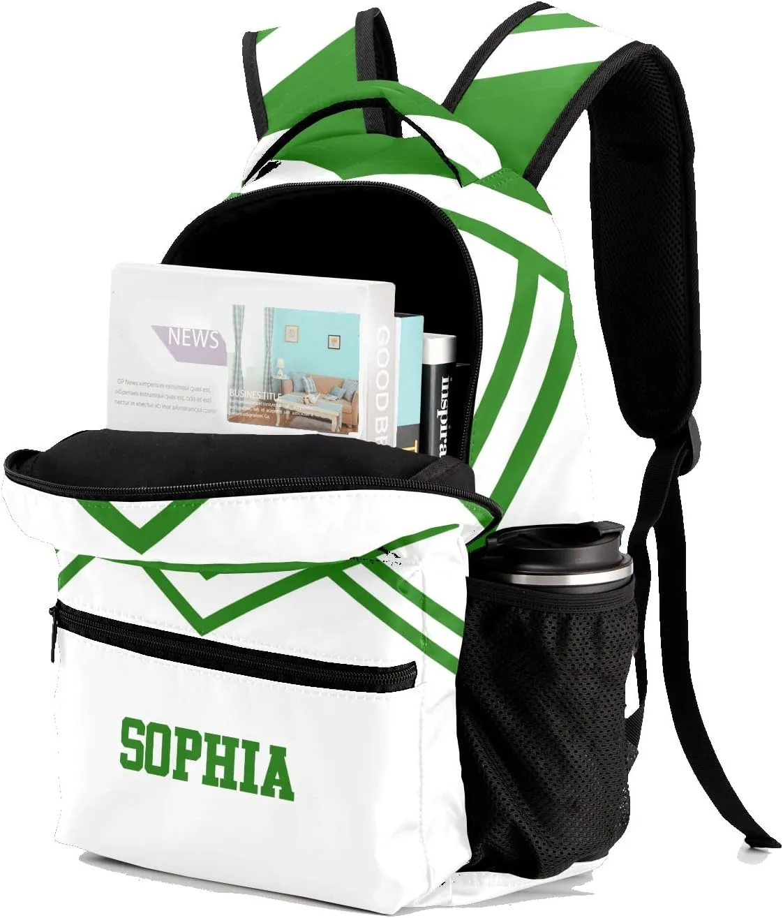 Personalized Custom Cheer Cheerleader Green Backpack Lightweight Travel Hiking Causual Bag With Name