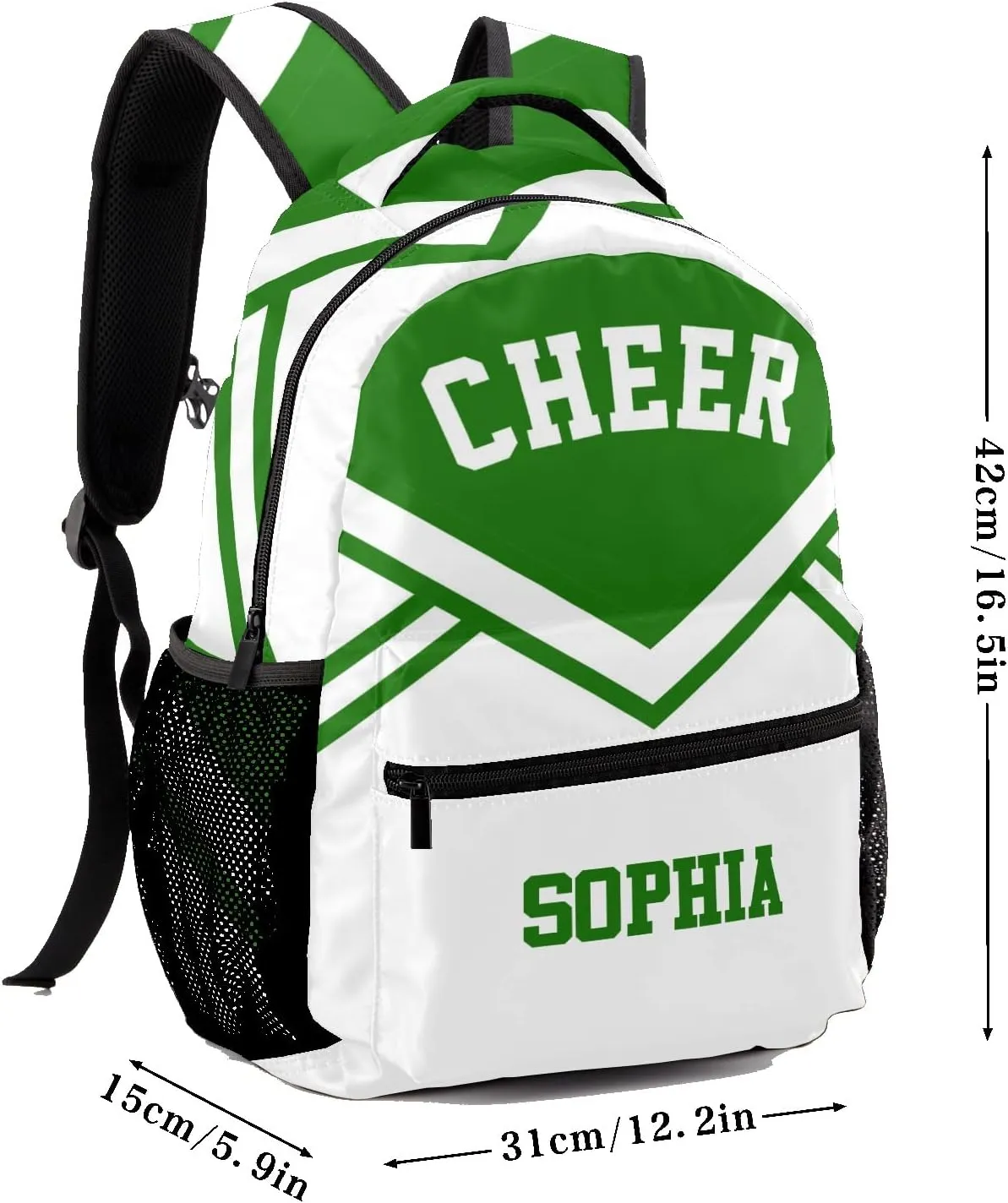 Personalized Custom Cheer Cheerleader Green Backpack Lightweight Travel Hiking Causual Bag With Name