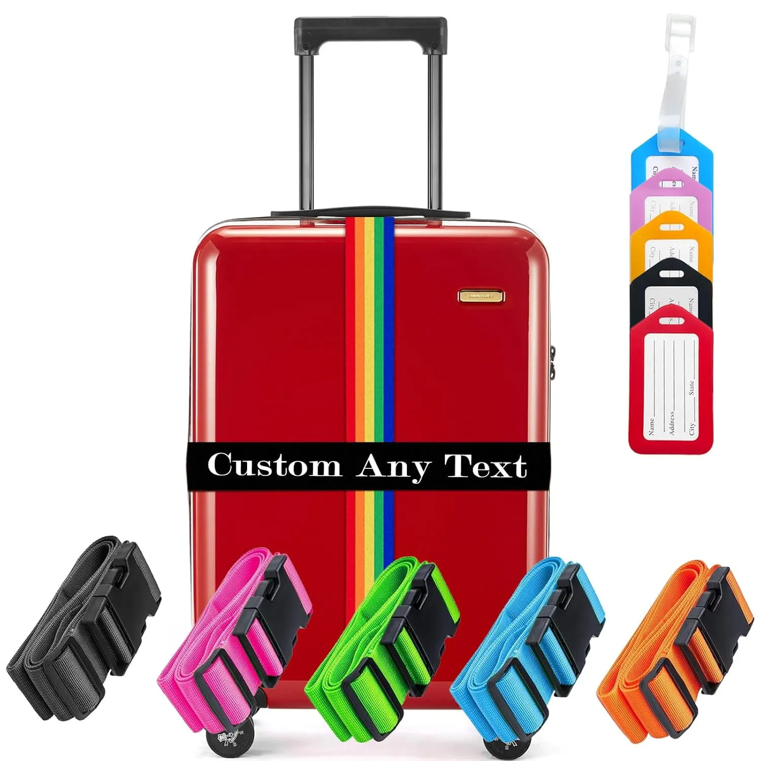 Personalized Luggage Straps, Customized Adjustable Suitcase Identifier Belt Embroidered with Name, Luggages Band Secure Bag Closure for Traveler Businessman - 13 Colors - Adjusts from 38" to 74" L