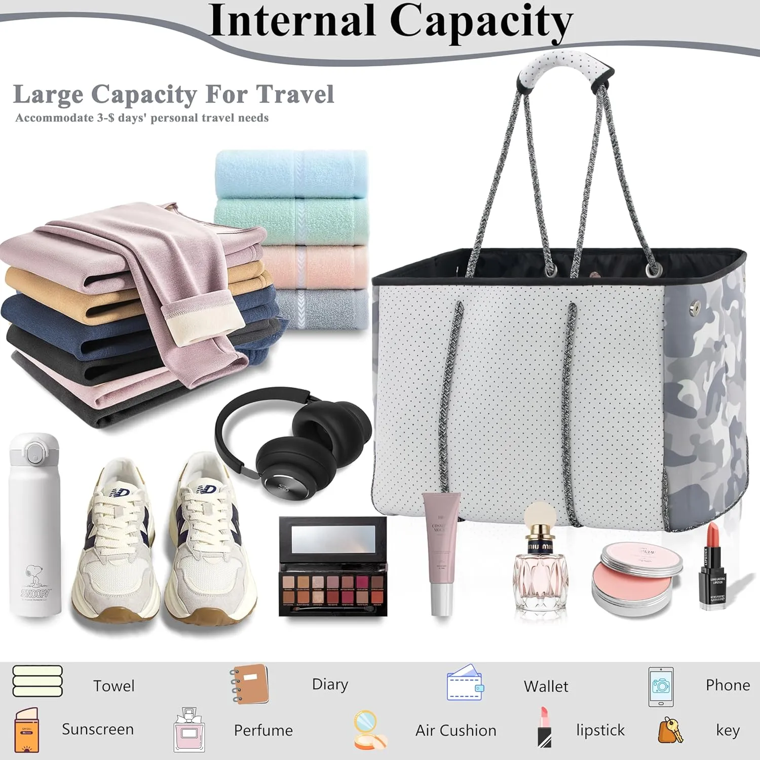 QOGiR Neoprene Multipurpose Beach Bag Tote with Inner Zipper Pocket    