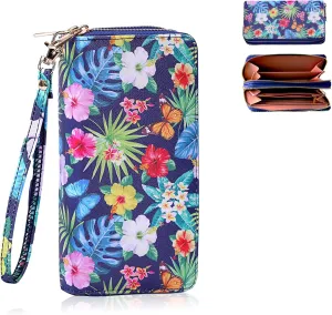RFID Blocking Double Zip Wallet for Women Large Wristlet Clutch Bag Multi Card Holder Phone Case with Purse
