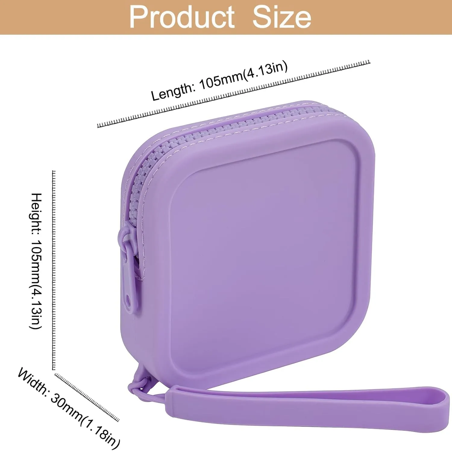 Small Square Portable Silicone Makeup Bag for Women Girls, Small Travel Lovely Waterproof Toiletry Cosmetic Bag, Zipper Closure Organizer Makeup Case with Handle (Purple)