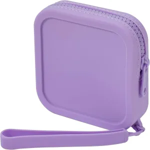 Small Square Portable Silicone Makeup Bag for Women Girls, Small Travel Lovely Waterproof Toiletry Cosmetic Bag, Zipper Closure Organizer Makeup Case with Handle (Purple)
