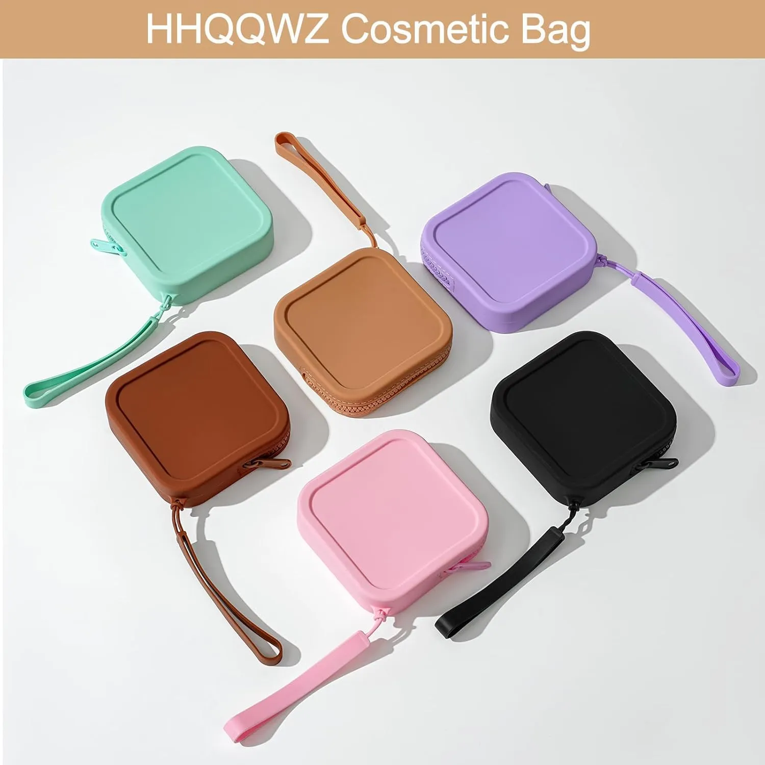 Small Square Portable Silicone Makeup Bag for Women Girls, Small Travel Lovely Waterproof Toiletry Cosmetic Bag, Zipper Closure Organizer Makeup Case with Handle (Purple)