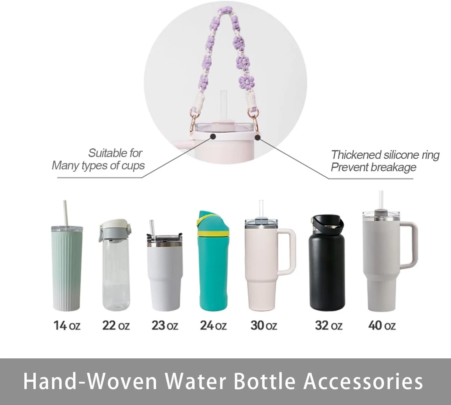 Stanley Cup Accessories Set, Decor for 14oz 20oz 30oz 40oz Water Bottle, Includes Tumbler Handle Strap, Cup Boot, Lipstick Charms Bag, Gifts for Girls & Kids