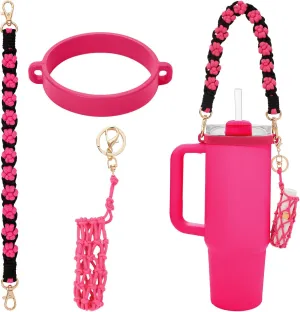 Stanley Cup Accessories Set, Decor for 14oz 20oz 30oz 40oz Water Bottle, Includes Tumbler Handle Strap, Cup Boot, Lipstick Charms Bag, Gifts for Girls & Kids