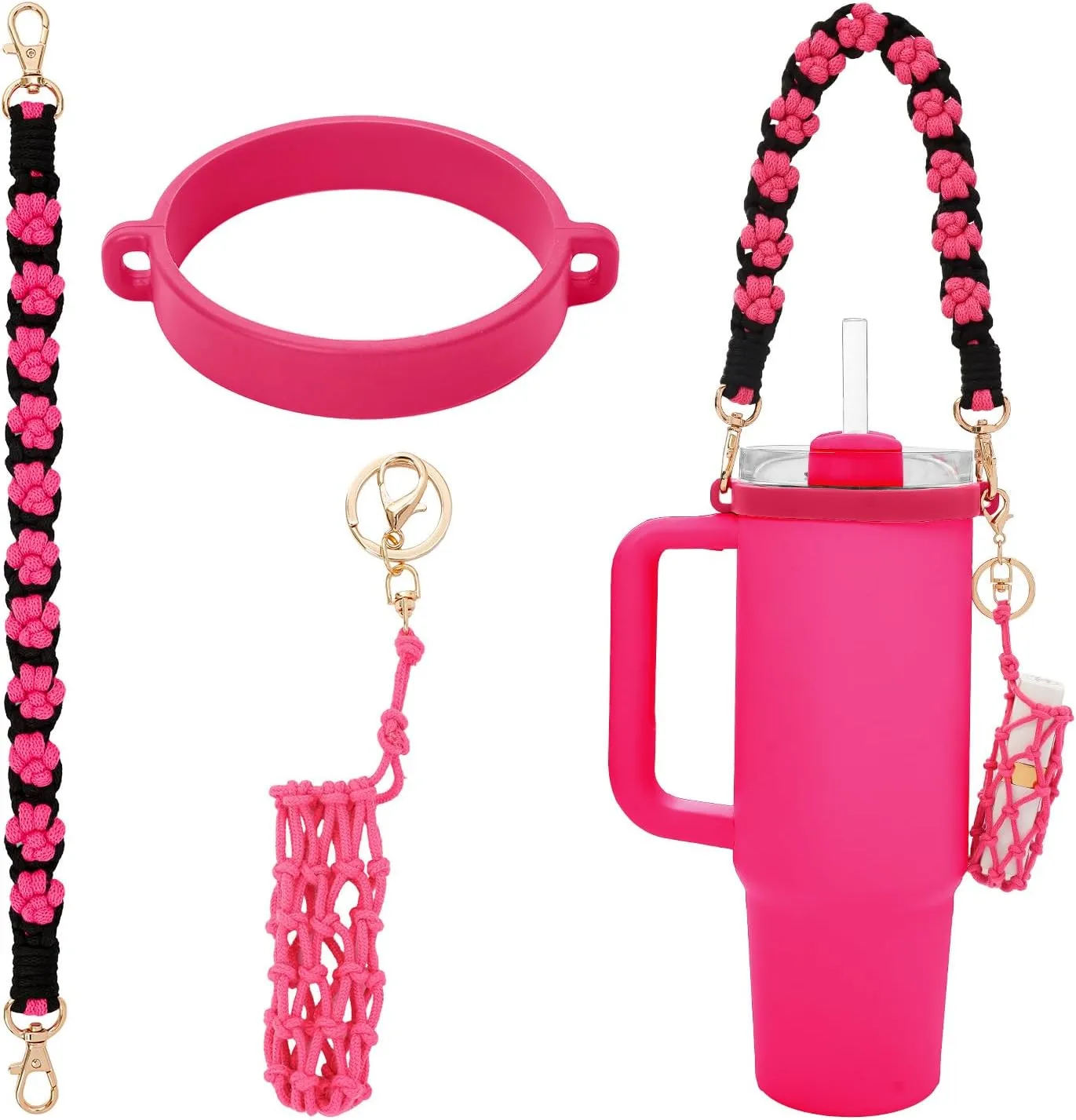 Stanley Cup Accessories Set, Decor for 14oz 20oz 30oz 40oz Water Bottle, Includes Tumbler Handle Strap, Cup Boot, Lipstick Charms Bag, Gifts for Girls & Kids